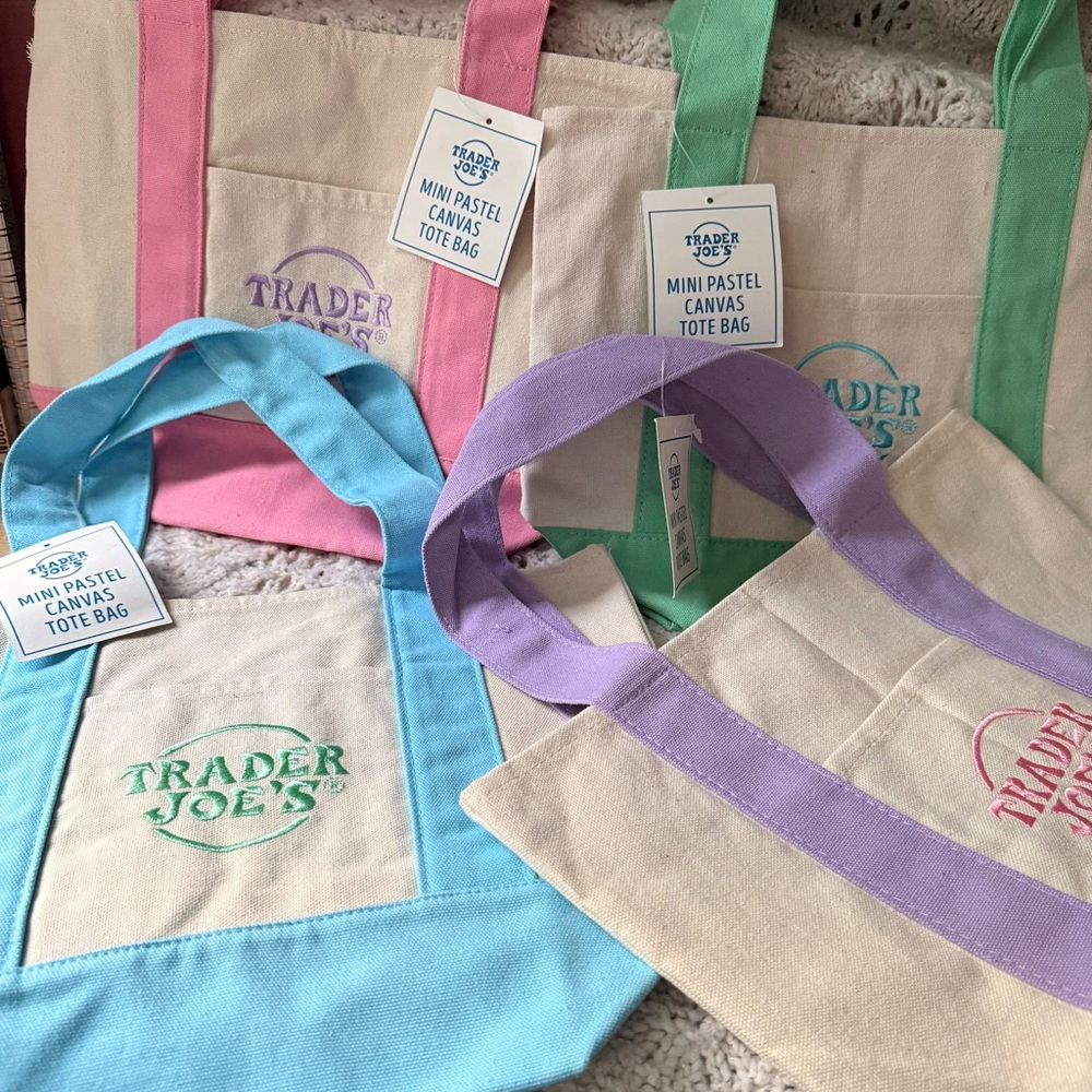 NWT Trader Joe's Mini Pastel Canvas Tote Bags